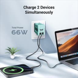 GaN 45W Fast Wall Charger with Type-C Output Port, 31.5inch/32-inch Retractable Cable, Portable Foldable Plug, Dual Port Max 65W Fast Charging, Durable And Kont-Free Design for Easy Use- Compatible with iOS 16/15/14 Pro Max, S25/S24 Ultra