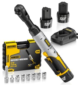 3/8" Cordless Ratchet Wrench Set, 60FT-LBS(80N.m) Electric Ratchet, 12V Extended Power Socket Wrench Set with Variable Speed, 6 Sockets, LED Light, 1/4" Adapter,1/2" Adapter,2 Batteries