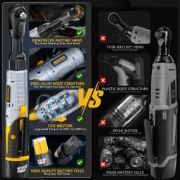 3/8" Cordless Ratchet Wrench Set, 60FT-LBS(80N.m) Electric Ratchet, 12V Extended Power Socket Wrench Set with Variable Speed, 6 Sockets, LED Light, 1/4" Adapter,1/2" Adapter,2 Batteries