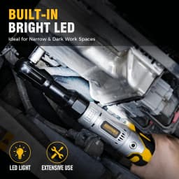 3/8" Cordless Ratchet Wrench Set, 60FT-LBS(80N.m) Electric Ratchet, 12V Extended Power Socket Wrench Set with Variable Speed, 6 Sockets, LED Light, 1/4" Adapter,1/2" Adapter,2 Batteries