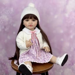 BZDOLL 55 CM Full Vinyl Body Reborn Baby Doll Toy Dress Up Lovely Brown Long Hair Princess Doll Handmade Birthday Christmas Gift