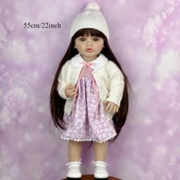 BZDOLL 55 CM Full Vinyl Body Reborn Baby Doll Toy Dress Up Lovely Brown Long Hair Princess Doll Handmade Birthday Christmas Gift