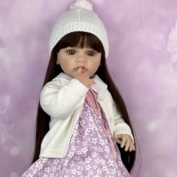 BZDOLL 55 CM Full Vinyl Body Reborn Baby Doll Toy Dress Up Lovely Brown Long Hair Princess Doll Handmade Birthday Christmas Gift