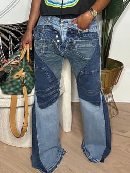 GLOURI Women's Flare Jeans, Vintage Washed High Stretch Deconstructed Denim Pants with Pockets, Casual Bell Bottom Jeans for Dating, Music Festival Daily Street Wear