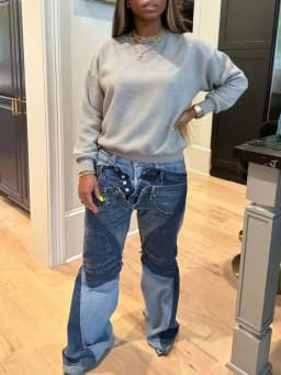 GLOURI Women's Flare Jeans, Vintage Washed High Stretch Deconstructed Denim Pants with Pockets, Casual Bell Bottom Jeans for Dating, Music Festival Daily Street Wear