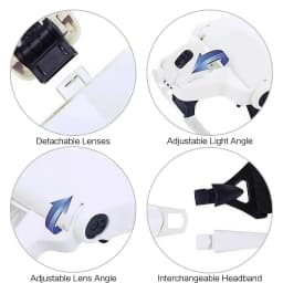 LED Head Mounted Magnifier with Five Adjustable Lenses 1X 15X 2X 25X 35X Hands Free Magnifier for Reading Jewelry Repair Electronics Craft Fine Work Ideal for Soldering Fine Details Ideal for Home DIY Projects and Precision Inspection