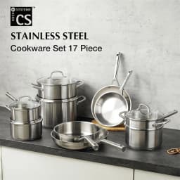 KOCH SYSTEME CS 17 Piece Stainless Steel Cookware Set Kitchen Saucepan Milk Pot Frying pan Professional 18/10 Stianless Steel Pots and Pans Set 5-Layer Stainless Base Induction Ready