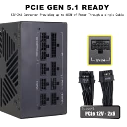 1000W ATX 3.1 PSU | 80 Plus Gold | Full Modular | Zero RPM Low-Noise Fan | PCIe 5.1 Ready | Gaming Power Supply | 105℃ Japanese Capacitors