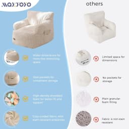 Kids Bean Bag Chair with Shredded Foam Filler, Cozy Corded Fabric Floor Sofa with Side Pocket for Gaming Reading, Beige