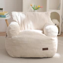 Kids Bean Bag Chair with Shredded Foam Filler, Cozy Corded Fabric Floor Sofa with Side Pocket for Gaming Reading, Beige