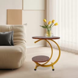 2-Tier Side Table, 2-Tier Round End Table, End Table with Storage Shelf for Living Room, Bedroom
