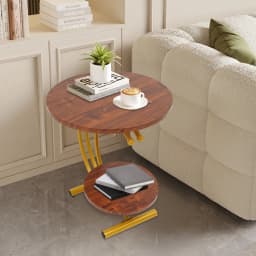 2-Tier Side Table, 2-Tier Round End Table, End Table with Storage Shelf for Living Room, Bedroom