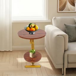 2-Tier Side Table, 2-Tier Round End Table, End Table with Storage Shelf for Living Room, Bedroom