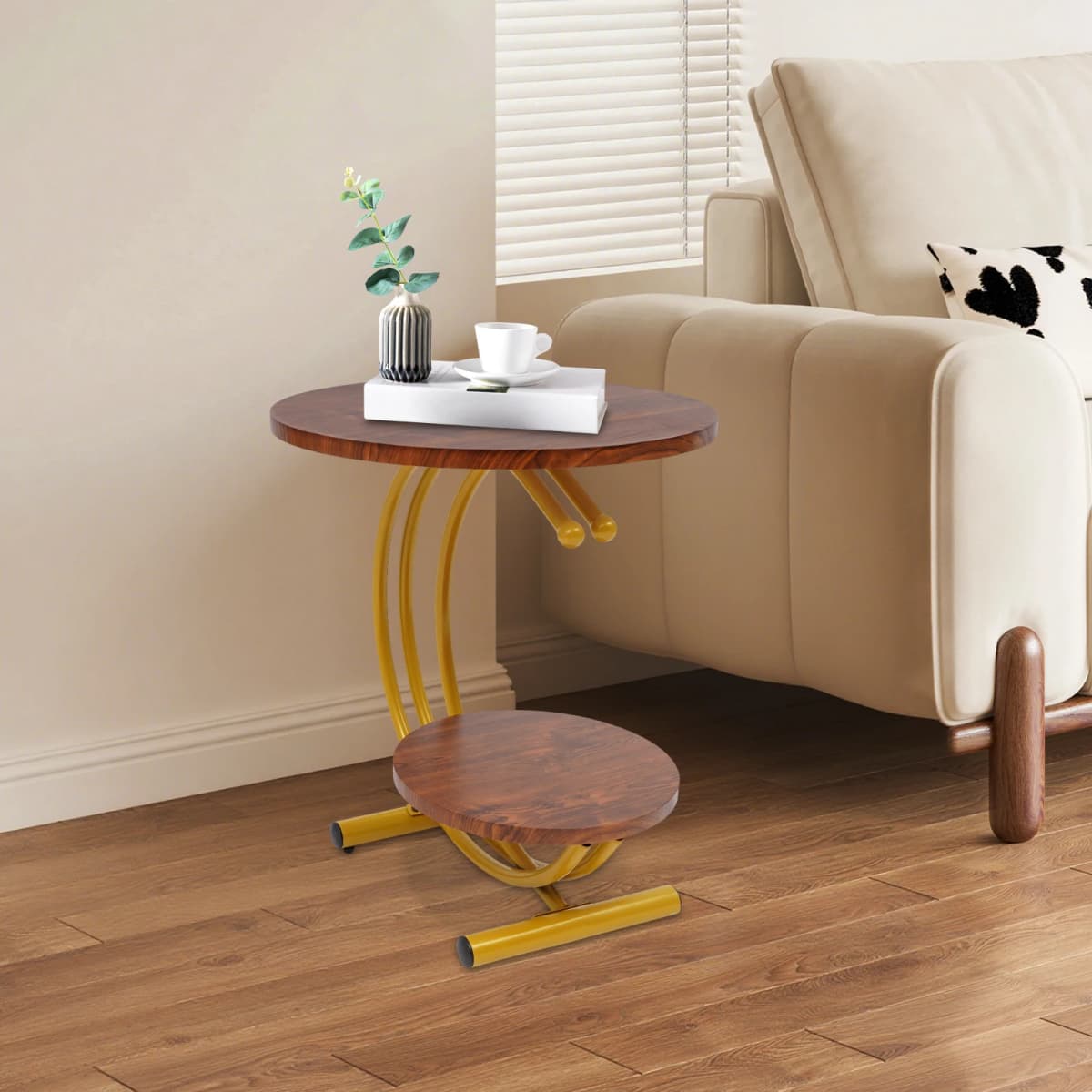 2-Tier Side Table, 2-Tier Round End Table, End Table with Storage Shelf for Living Room, Bedroom
