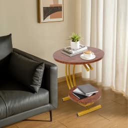 2-Tier Side Table, 2-Tier Round End Table, End Table with Storage Shelf for Living Room, Bedroom