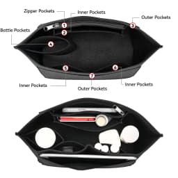 Felt Tote Bag Organizer Insert with Zipper Multi-Pocket Handbag Shaper for Longchamp Large Purse Makeup Storage Travel Liner