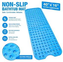 Extra Long Non Slip Bath Mat 40x16 Inch,Dense Suction Cups Secure Mat Firmly On Tub And Shower Surfaces,Well Distributed Drain Holes Speed Up Water Flow To Reduce Standing Water,Fully Machine Washable For Effortless Daily Cleaning