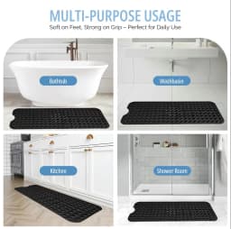 Extra Long Non Slip Bath Mat 40x16 Inch,Dense Suction Cups Secure Mat Firmly On Tub And Shower Surfaces,Well Distributed Drain Holes Speed Up Water Flow To Reduce Standing Water,Fully Machine Washable For Effortless Daily Cleaning
