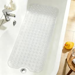 Extra Long Non Slip Bath Mat 40x16 Inch,Dense Suction Cups Secure Mat Firmly On Tub And Shower Surfaces,Well Distributed Drain Holes Speed Up Water Flow To Reduce Standing Water,Fully Machine Washable For Effortless Daily Cleaning