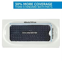 Extra Long Non Slip Bath Mat 40x16 Inch,Dense Suction Cups Secure Mat Firmly On Tub And Shower Surfaces,Well Distributed Drain Holes Speed Up Water Flow To Reduce Standing Water,Fully Machine Washable For Effortless Daily Cleaning