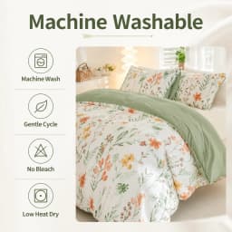 Botanical Floral Duvet Cover Set, Green White Bedding Set, Soft Plant Print Bed Cover with Pillowcases, Twin Full Queen King Breathable and Ultra-Soft, Suitable for All Seasons, Includes 1 Duvet Cover and 1-2 Pillowcases.