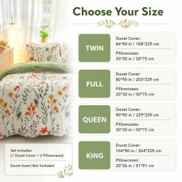 Botanical Floral Duvet Cover Set, Green White Bedding Set, Soft Plant Print Bed Cover with Pillowcases, Twin Full Queen King Breathable and Ultra-Soft, Suitable for All Seasons, Includes 1 Duvet Cover and 1-2 Pillowcases.