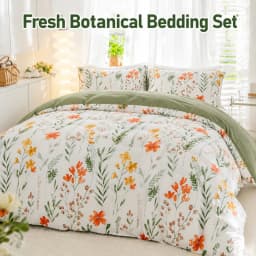 Botanical Floral Duvet Cover Set, Green White Bedding Set, Soft Plant Print Bed Cover with Pillowcases, Twin Full Queen King Breathable and Ultra-Soft, Suitable for All Seasons, Includes 1 Duvet Cover and 1-2 Pillowcases.