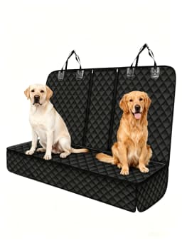 53in Waterproof Diamond Quilted Back Seat Dog Cover, Split Design Rear Bench Pet Car Seat Protector with Secure Hanging Straps, Anti-Scratch Stain Resistant Car Seat Cover for Messy Pets, Drooling Kids & Most Sedan Vehicles