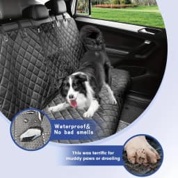53in Waterproof Diamond Quilted Back Seat Dog Cover, Split Design Rear Bench Pet Car Seat Protector with Secure Hanging Straps, Anti-Scratch Stain Resistant Car Seat Cover for Messy Pets, Drooling Kids & Most Sedan Vehicles