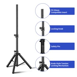 Pair of Slim Mini Tripod Speaker Stands, Adjustable Height 33.5" to 53.5", PA DJ Short Speaker Stands with Pole Mount