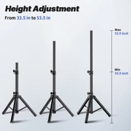 Pair of Slim Mini Tripod Speaker Stands, Adjustable Height 33.5" to 53.5", PA DJ Short Speaker Stands with Pole Mount