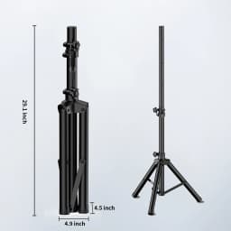 Pair of Slim Mini Tripod Speaker Stands, Adjustable Height 33.5" to 53.5", PA DJ Short Speaker Stands with Pole Mount