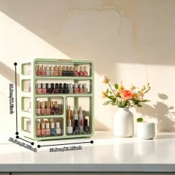 Nail polish storage box with drawers, green tabletop organizer for nail artists, transparent drawer storage box, perfect for nail salons, home manicures, cosmetics, and art supplies
