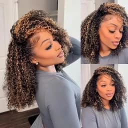 12A 220% Density P4/27 Honey Blonde Burmese Curly Half Wig Human Hair 38 Inch Glueless 3 In 1 Natural Style Seamless Flip Over Drawstring Headband Wigs Clip Beginner Friendly Wig Wear And Go With Drawstring Quick Install For Women Promotional Sale