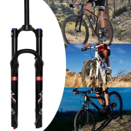 26/27.5/29 Inch MTB Air Suspension Fork 34mm Stanchions 140mm Travel Rebound Adjustment Straight Steerer 9x100mm QR Manual Lockout Mountain Bike Front Fork for XC AM