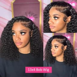 Bob Wig Human Hair 13x4 Transparent Lace Front Bob Wigs Super Double Drawn For Black Women Deep Wave Curly 100% Human Hair Wigs Pre Plucked Water Wave Bob Wigs