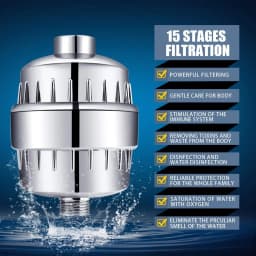 High Pressure 5-Setting Filtered Shower Head with Water Softener, Removes Chlorine & Heavy Metals