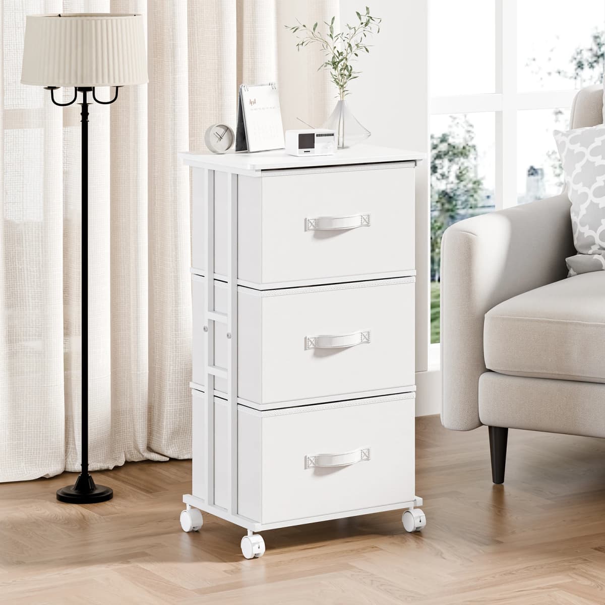 JHK 3 Drawers Dresser Storage Cabinet with Wheels Rolling Fabric Dresser Tower Storage Cabinet Organizer with Steel Frame for Closet Bedroom Entryway