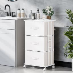 JHK 3 Drawers Dresser Storage Cabinet with Wheels Rolling Fabric Dresser Tower Storage Cabinet Organizer with Steel Frame for Closet Bedroom Entryway