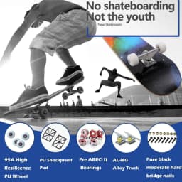 31"x8" Skateboard for Beginners & Pros - 7-Ply Canadian Maple, Double Kick, Concave, Complete