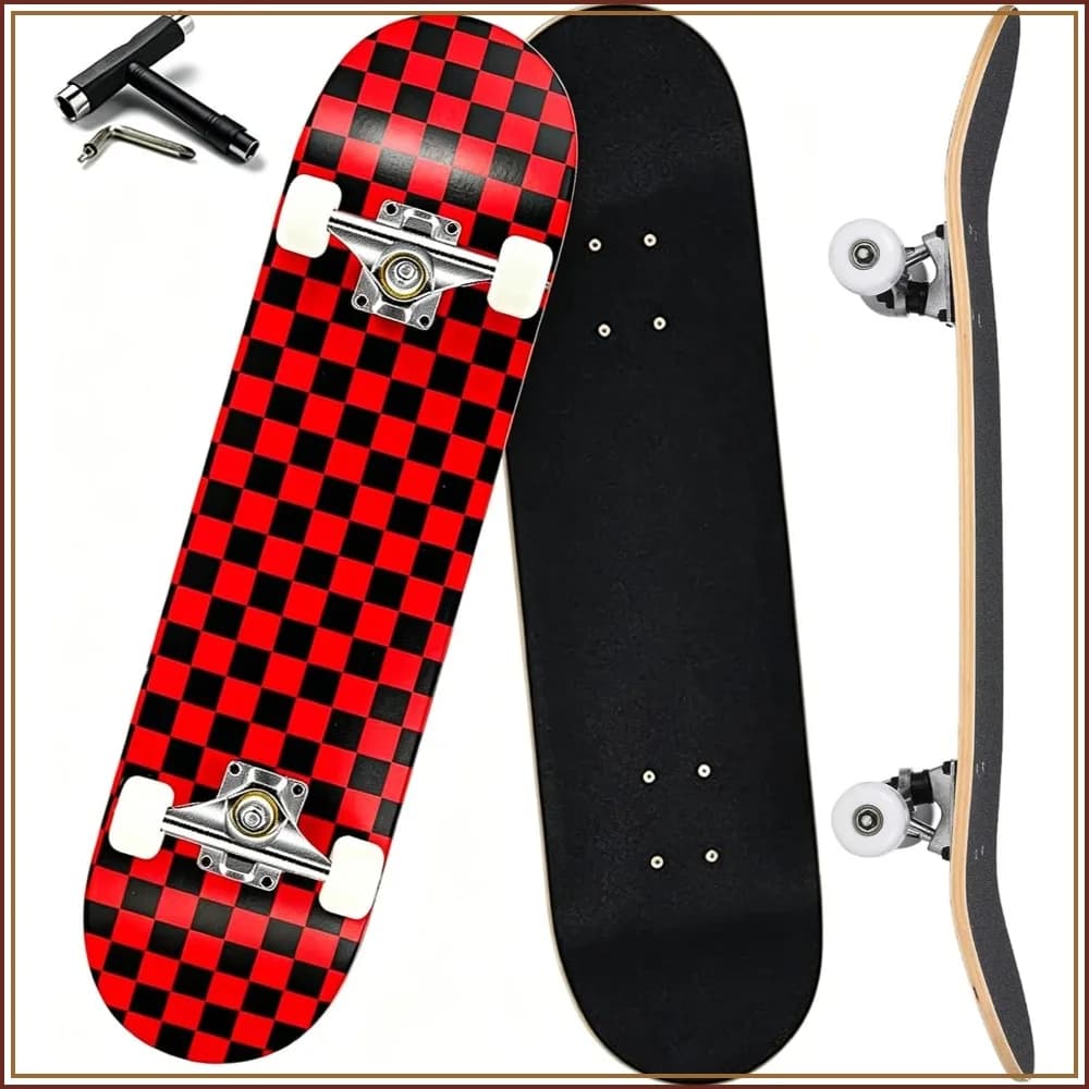 31"x8" Skateboard for Beginners & Pros - 7-Ply Canadian Maple, Double Kick, Concave, Complete