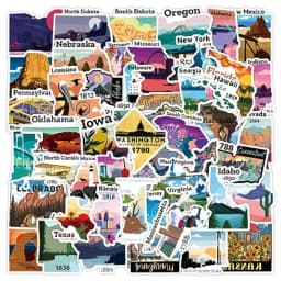 51Pcs United States Stickers, Travel USA Waterproof Vinyl Stickers for Water Bottles Laptop Computer Phone Scrapbook, Sticker G