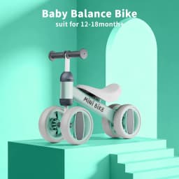 Baby Balance Bike for 1 Year Old Boys Girls, Toddler Bike 12-18 Months, Adjustable Seat, No Pedal Infant 4 Wheels Bicycle, First Riding Experience