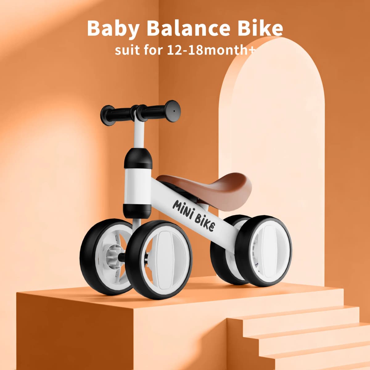 Baby Balance Bike for 1 Year Old Boys Girls, Toddler Bike 12-18 Months, Adjustable Seat, No Pedal Infant 4 Wheels Bicycle, First Riding Experience