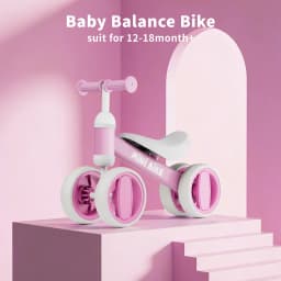 Baby Balance Bike for 1 Year Old Boys Girls, Toddler Bike 12-18 Months, Adjustable Seat, No Pedal Infant 4 Wheels Bicycle, First Riding Experience