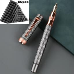 51-Piece Fountain Pen Set [1Pc Fountain Pen + 50Pcs Ink Cartridges], 0.5mm Nib, Hand-Polished Nib, High-Quality Craftsmanship, Stainless Steel Pen Body, Iridium Pen Clip, Electroplating Process, Engraved Pen Body Design, Suitable for Students, Holiday Gifts, Back-To-School Season, Birthday Gifts, Christmas, Father's Day, Mother's Day, Teacher's Day, Thanksgiving, Daily Writing, Signature, Calligraphy, Art, Fountain Pen