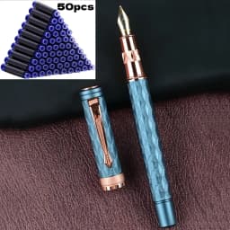 51-Piece Fountain Pen Set [1Pc Fountain Pen + 50Pcs Ink Cartridges], 0.5mm Nib, Hand-Polished Nib, High-Quality Craftsmanship, Stainless Steel Pen Body, Iridium Pen Clip, Electroplating Process, Engraved Pen Body Design, Suitable for Students, Holiday Gifts, Back-To-School Season, Birthday Gifts, Christmas, Father's Day, Mother's Day, Teacher's Day, Thanksgiving, Daily Writing, Signature, Calligraphy, Art, Fountain Pen