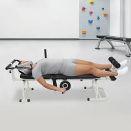 59.06-74.8in Long Back Stretch Bench,Adjustable Multifunctional Neck Stretcher Cervical Stretch Device, Handwheel Control Cervical Lumbar Traction Bed for Wellness Centers