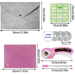 45mm Rotary Cutting Knife Sewing Supplies Set Includes A4 Cutting Mat, Sk5 Blade, 15X15Cm Acrylic Ruler, Marker Pen, Clips, and Storage Bag, for Quilting, DIY Hand Tools, and Christmas Decoration Tools