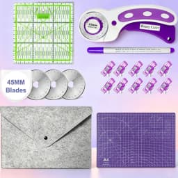 45mm Rotary Cutting Knife Sewing Supplies Set Includes A4 Cutting Mat, Sk5 Blade, 15X15Cm Acrylic Ruler, Marker Pen, Clips, and Storage Bag, for Quilting, DIY Hand Tools, and Christmas Decoration Tools
